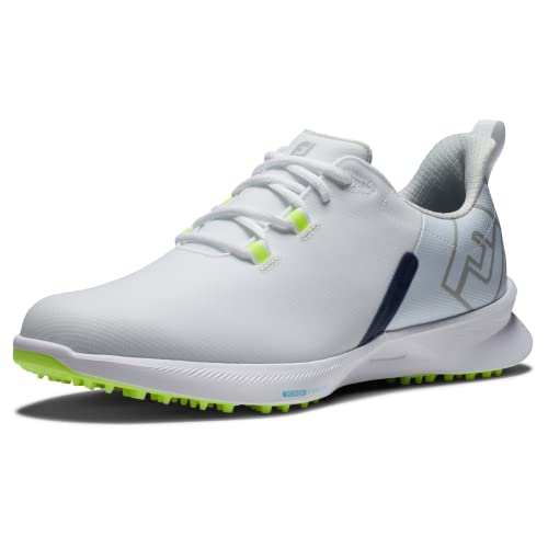 FootJoy Men's FJ Fuel Sport Golf Shoe, White/Navy/Bright Yellow, 10.5