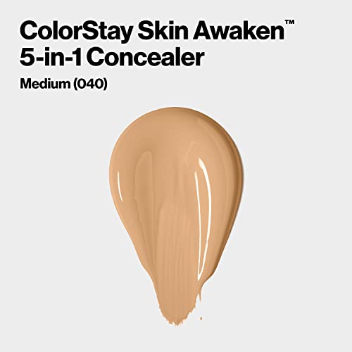 Revlon ColorStay Skin Awaken 5-in-1 Concealer, Lightweight, Creamy Longlasting Face Makeup with Caffeine and Vitamin C, For Imperfections, Dark Circles and Redness, 040 Medium, 0.27 fl oz