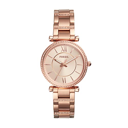 Fossil Women's Carlie Quartz Stainless Steel Three-Hand Watch, Color: Rose Gold Glitz (Model: ES4301)