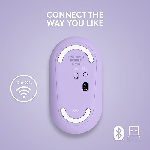 Logitech Pebble Wireless Mouse with Bluetooth or 2.4 GHz Receiver, Silent, Slim Computer Mouse with Quiet Clicks, for Laptop/Notebook/iPad/PC/Mac/Chromebook - Lavender Lemonade