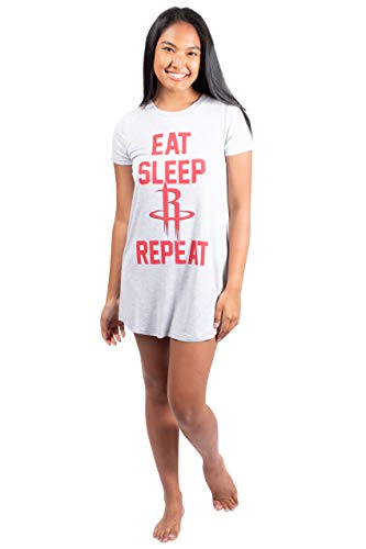 Ultra Game NBA Houston Rockets Womens Super Soft Sleepwear Pajama Loungewear Tee Shirt Nightgown, Heather Gray, Small