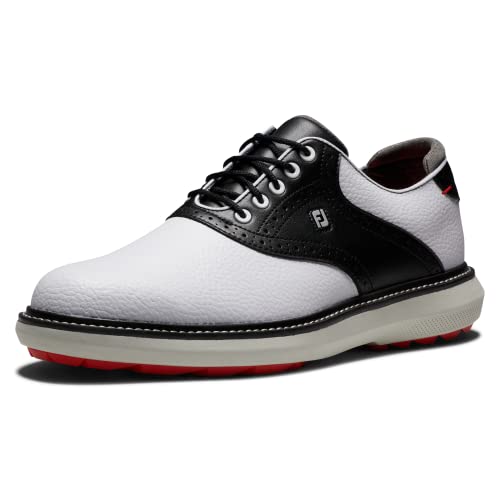 11 FootJoy Men's Traditions Spikeless Golf Shoe, White/Black