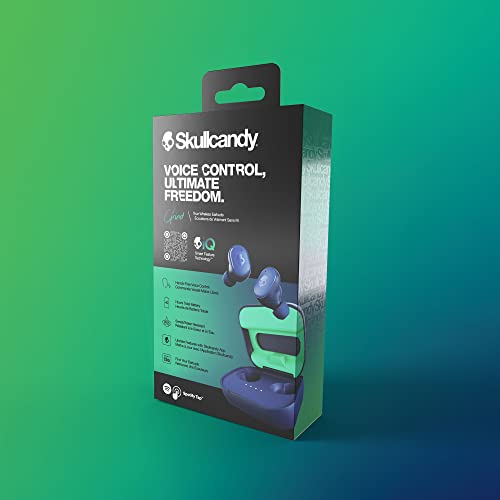 Skullcandy Grind True Wireless In-Ear Bluetooth Earbuds Compatible with iPhone and Android / Charging Case and Microphone / Great for Gym, Sports, and Gaming, IP55 Water Dust Resistant - Blue/Green