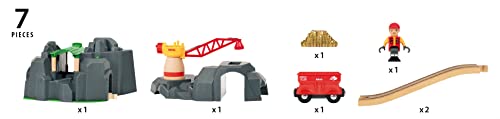 Brio World - 33889 Crane and Mountain Tunnel | 7 Piece Toy Train Accessory for Kids Ages 3 and Up,Multi