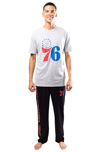 Ultra Game NBA Philadelphia 76ers Mens 2 Piece Super Soft Tee Shirt and Lounge Pants Set, Black, Medium