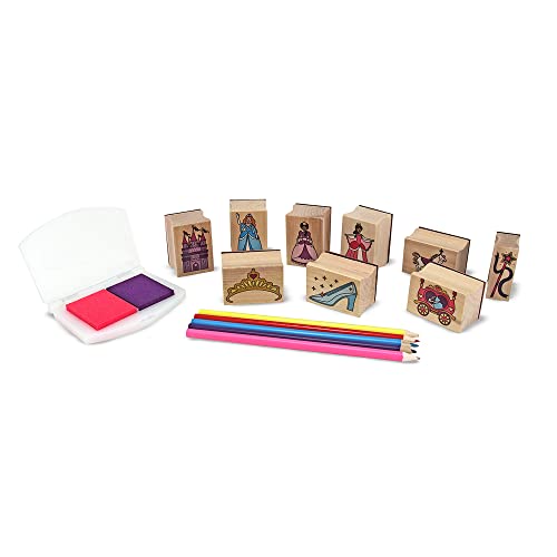 Melissa and Doug Wooden Princess Stamp Set: 9 Stamps, 5 Colored Pencils, and 2-Color Stamp Pad