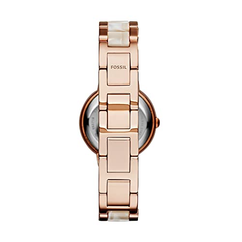 Fossil Women's Virginia Quartz Stainless Steel and Acetate Three-Hand Watch, Color: Rose Gold/White Horn (Model: ES3716)