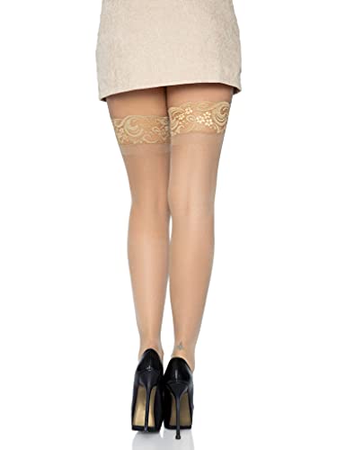 Leg Avenue Women's Plus Size Stay-Up Lace Top Sheer Thigh Highs, Nude, 1X