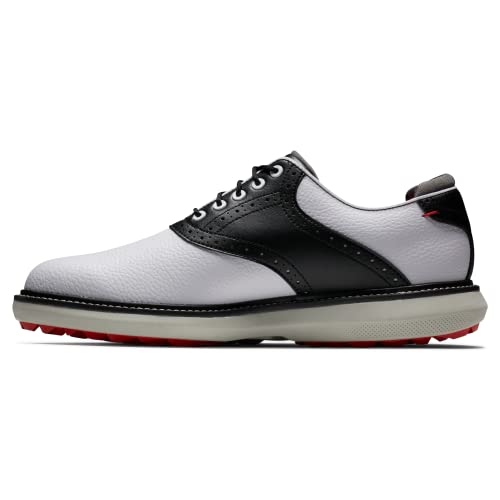 10.5 FootJoy Men's Traditions Spikeless Golf Shoe, White/Black
