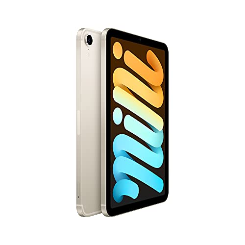 Apple iPad Mini (6th Generation): with A15 Bionic chip, 8.3-inch Liquid Retina Display, 64GB, Wi-Fi 6 + 5G Cellular, 12MP front/12MP Back Camera, Touch ID, All-Day Battery Life – Starlight