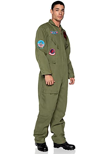 Leg Avenue mens - Official Top Gun Flight Suit 8s Movie Jumpsuit Halloween for Men Adult Sized Costumes, Khaki/Green, X-Large US