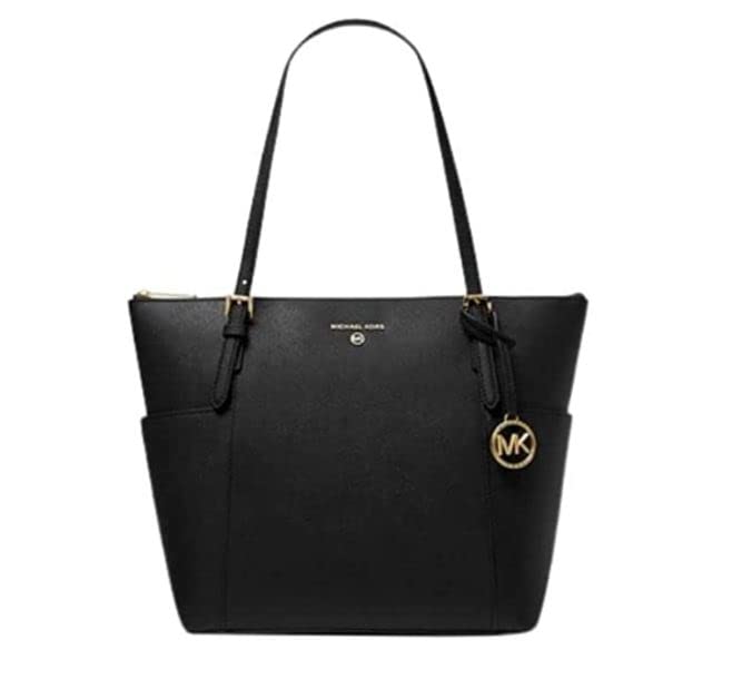 Michael Kors Women Jet Set Large Top-zip Saffiano Leather Tote Shoulder Bag (Black)