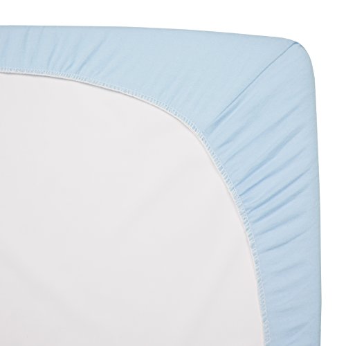 American Baby Company 100% Natural Cotton Value Jersey Knit Fitted Portable/Mini-Crib Sheet, Blue, 24' x 38' x 5', Soft Breathable, for Boys and Girls, Pack of 3