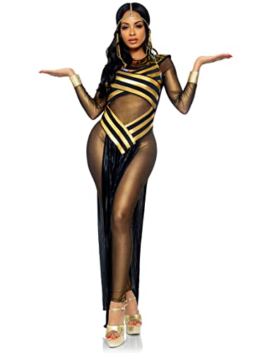 Leg Avenue S 3 Piece Nile Queen Catsuit Costume Set-Sexy Egyptian Halloween Dress Bodysuit with Headpiece for Women, Gold/Black, Small