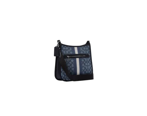 COACH Dempsey File Bag In Signature Jacquard With Stripe Patch (SV/Denim/Midnight Navy Multi)