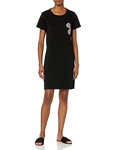 Karl Lagerfeld Paris Women's Short Sleeve Graphic T-Shirt Dress, Black Sunglass Pocket, Large