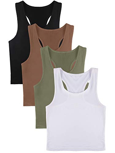 Boao 4 Pieces Basic Crop Tank Tops Sleeveless Racerback Crop Top for Women(Black, White, Army Green, Coffee,Medium)