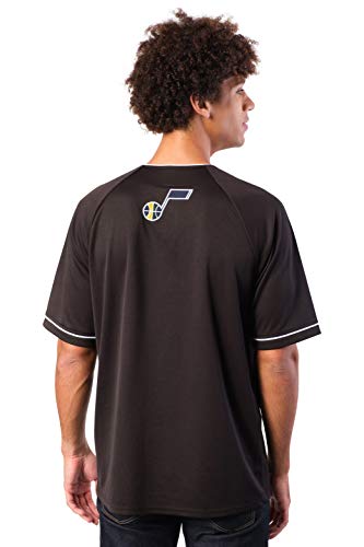Ultra Game NBA Utah Jazz Mens Mesh Button Down Baseball Jersey Tee Shirt, Black, Medium