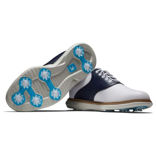 9.5 FootJoy Men's Traditions Golf Shoe, White/Navy