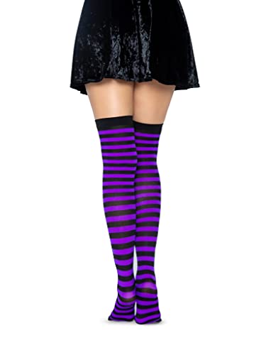 Leg Avenue Women's Nylon Striped Stockings, Black/Purple, One Size
