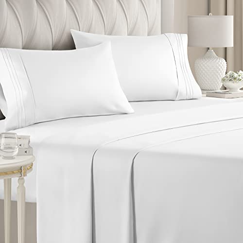 Queen Size Sheet Set - Breathable and Cooling - Hotel Luxury Bed Sheets - Extra Soft - Deep Pockets - Easy Fit - 4 Piece Set - Wrinkle Free - Comfy – White – 4 PC