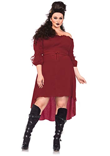 Leg Avenue Women's Size Plus High Low Peasant Dress, Burgundy, 1X / 2X