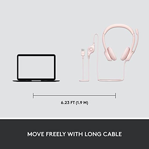 Logitech H390 Wired Headset for PC/Laptop, Stereo Headphones with Noise Cancelling Microphone, USB-A, in-Line Controls, Works with Chromebook - Rose