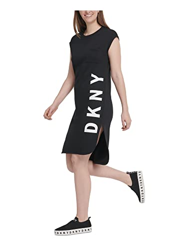 DKNY SPORTSWEAR womens Cap Sleeve Logo T-shirt Tshirt Dress, Black, Medium US
