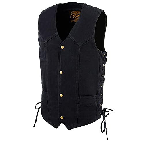 Milwaukee Leather DM1315 Men's Black Denim Classic Side Lace Snap Front Vest - 3X-Large