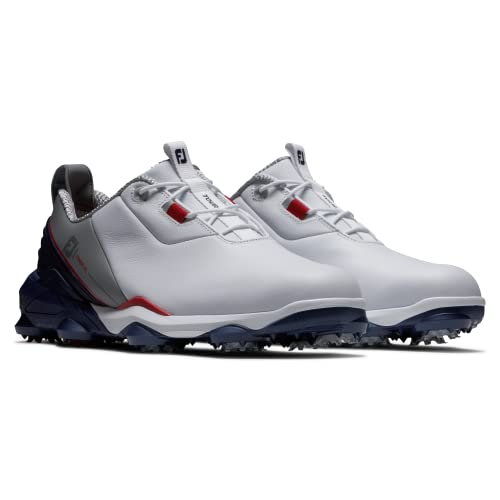 FootJoy Men's Tour Alpha Golf Shoe, White/Navy/Grey, 10