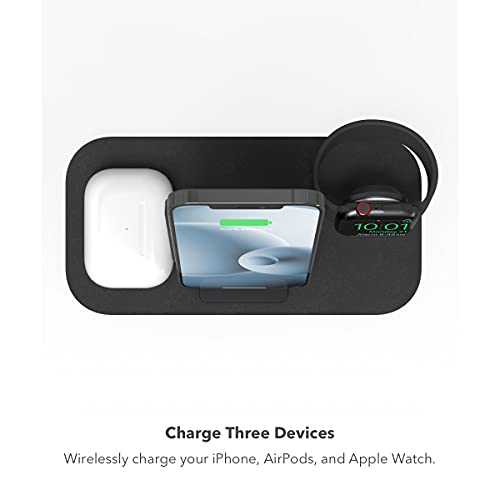 mophie 3-in-1 Wireless Charging Stand for Apple iPhone, AirPods/AirPods Pro and Watch, 7.5W Fast Charging, Stylish Gloss Finish, Portrait or Landscape Smartphone Charging Mode, Black