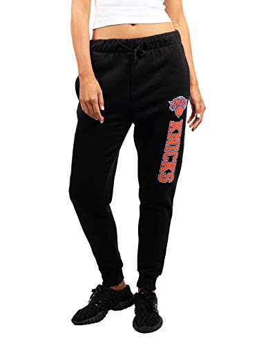 Ultra Game NBA New York Knicks Womens Jogger Pants Active Basic Fleece Sweatpants , Black, Large