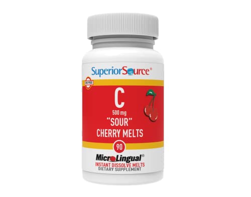 Superior Source Vitamin C 500 mg Sublingual Tablets - Buffered VIT C Sour Cherry Melts - Immune System Booster, Energy Vitamins - 90 Count