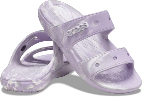 Crocs Unisex-Adult Classic Tie Dye Two-Strap Sandals, Lavender/Multi, 7 Men/9 Women