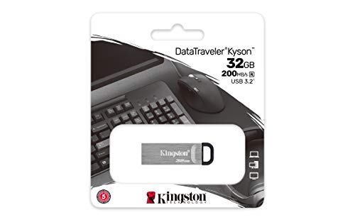 Kingston DataTraveler Kyson 32GB High Performance USB 3.2 Metal Flash Drive | Speeds up to 200MB/s | DTKN/32GB, Silver
