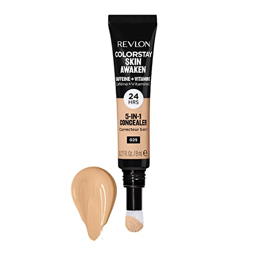 Revlon ColorStay Skin Awaken 5-in-1 Concealer, Lightweight, Creamy Longlasting Face Makeup with Caffeine and Vitamin C, For Imperfections, Dark Circles and Redness, 025 Light Beige, 0.27 fl oz
