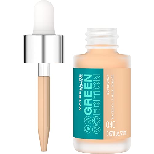 Maybelline Green Edition Superdrop Tinted Oil Base Makeup, Adjustable Natural Coverage Foundation Formulated With Jojoba and Marula Oil, 40, 1 Count