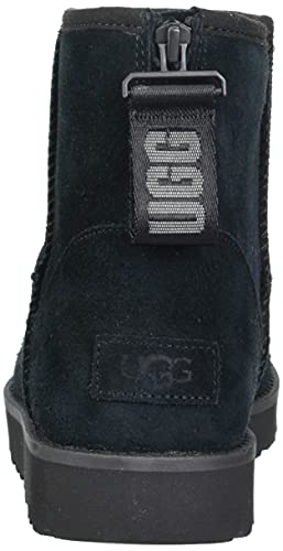 UGG Women's Classic Mini Logo Zip Fashion Boot, Black, 5