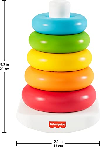 Fisher-Price Baby Stacking Toy Rock-A-Stack Rings with Roly-Poly Base for Ages 6+ Months, Made with Plant-Based Materials