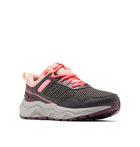 Columbia Women's Plateau Waterproof Hiking Shoe, Dark Grey/Neon Sunrise, 5