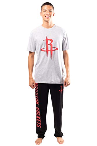 Ultra Game NBA Houston Rockets Mens 2 Piece Super Soft Tee Shirt and Lounge Pants Set, Black, Small