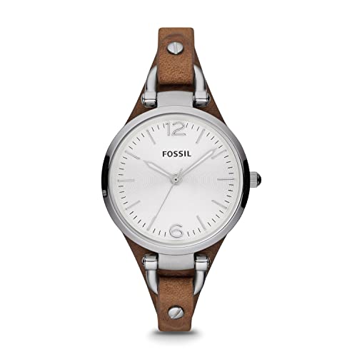 Fossil Women's Georgia Quartz Stainless Steel and Leather Three-Hand Watch, Color: Silver, Brown (Model: ES3060)
