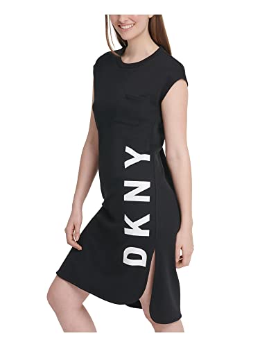 DKNY SPORTSWEAR womens Cap Sleeve Logo T-shirt Tshirt Dress, Black, Medium US