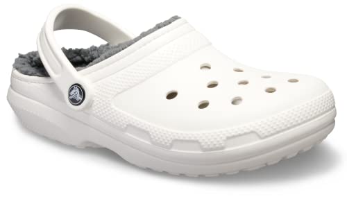 Crocs Unisex Men's and Women's Classic Lined Clog | Fuzzy Slippers, White/Grey 2, 3 US