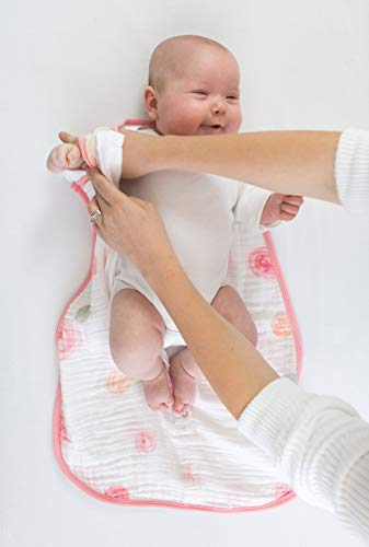 Amazing Baby Cotton Muslin Sleeping Sack, For Baby Girl, Wearable Blanket with 2-way Zipper, Watercolor Roses, Pink, Small (0-6 Month)