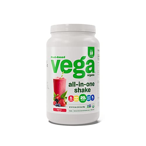Vega Organic All-in-One Vegan Protein Powder Berry (18 Servings) Superfood Ingredients, Vitamins for Immunity Support, Keto Friendly, Pea Protein for Women and Men, 1.5 lbs (Packaging May Vary)