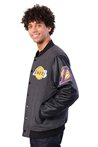 Ultra Game NBA Los Angeles Lakers Mens Full Zip Classic Varsity Jacket, Charcoal Heather, Medium