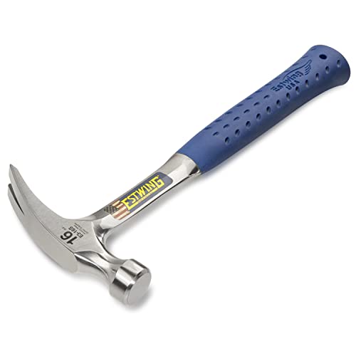 ESTWING Hammer - 16 oz Straight Rip Claw with Smooth Face and Shock Reduction Grip - E3-16S
