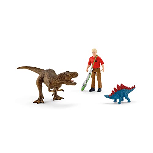 Schleich Dinosaurs, Dinosaur Toys for Kids, Tyrannosaurus Rex Attack 5-Piece Dino Set with T-Rex Toy, Ages 4+