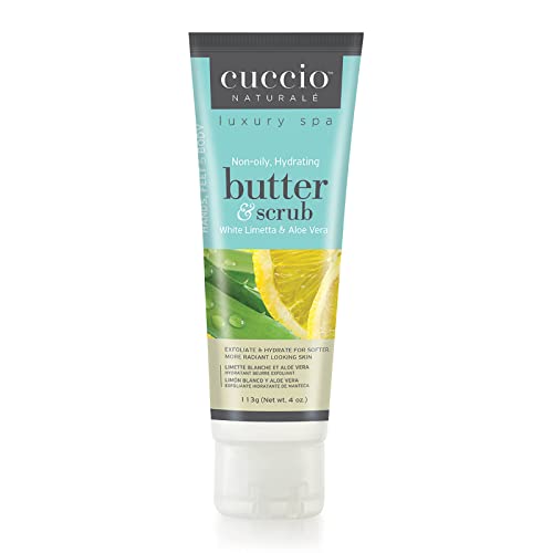 Cuccio Naturale Butter Scrub - Exfoliates And Hydrates - For Softer, Radiant Looking Skin - Infuses Moisture Into Dry Skin - Non-Oily 24 Hour Hydration - Creamy - White Limetta And Aloe Vera - 4 Oz